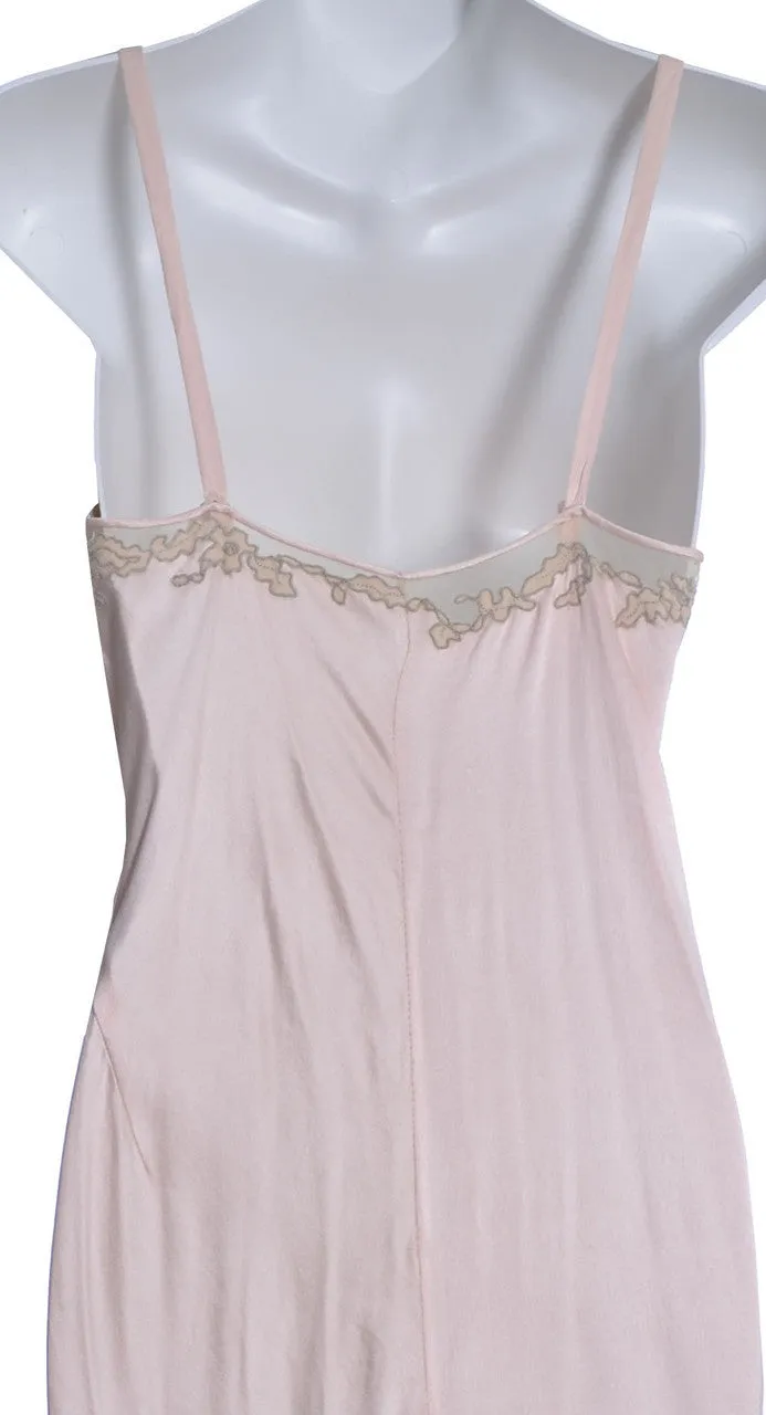 1930's Pink Silk Vintage Nightgown or Slip Lace Net Applique