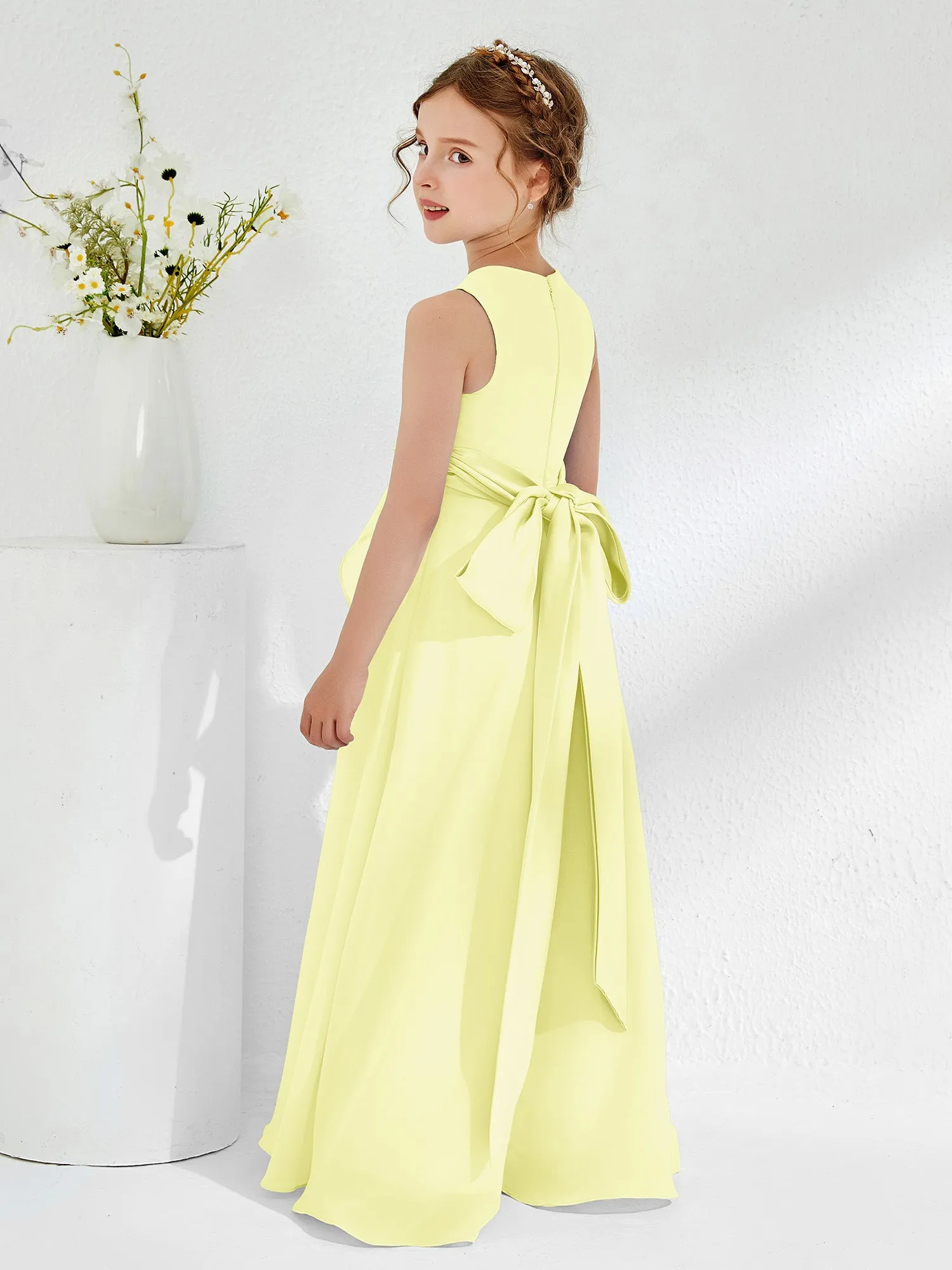 Bateau Neckline Ruffle Junior Bridesmaid Gowns Daffodil