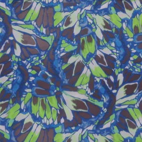 Blue and Green Florals on Blue Sheer Background Gazar Organza Fabric Blue and Green Florals on Blue Sheer Background Gazar Organza Fabric