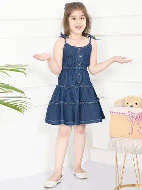 Blue Denim Layered Fit And Flare Dress