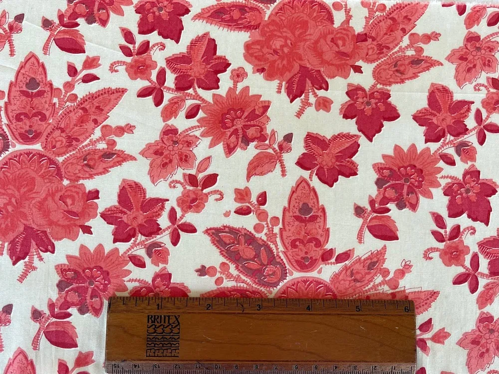 Coral Chintz Roses & Paisley Cotton Lawn (Made in Italy)
