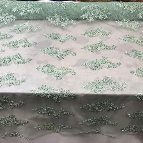 Embroidered Mesh Floral Beaded Lace Fabric By The Yard