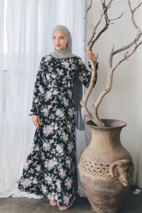 Kayan Floral Chiffon Dress- Black Kayan Floral Chiffon Dress- Black