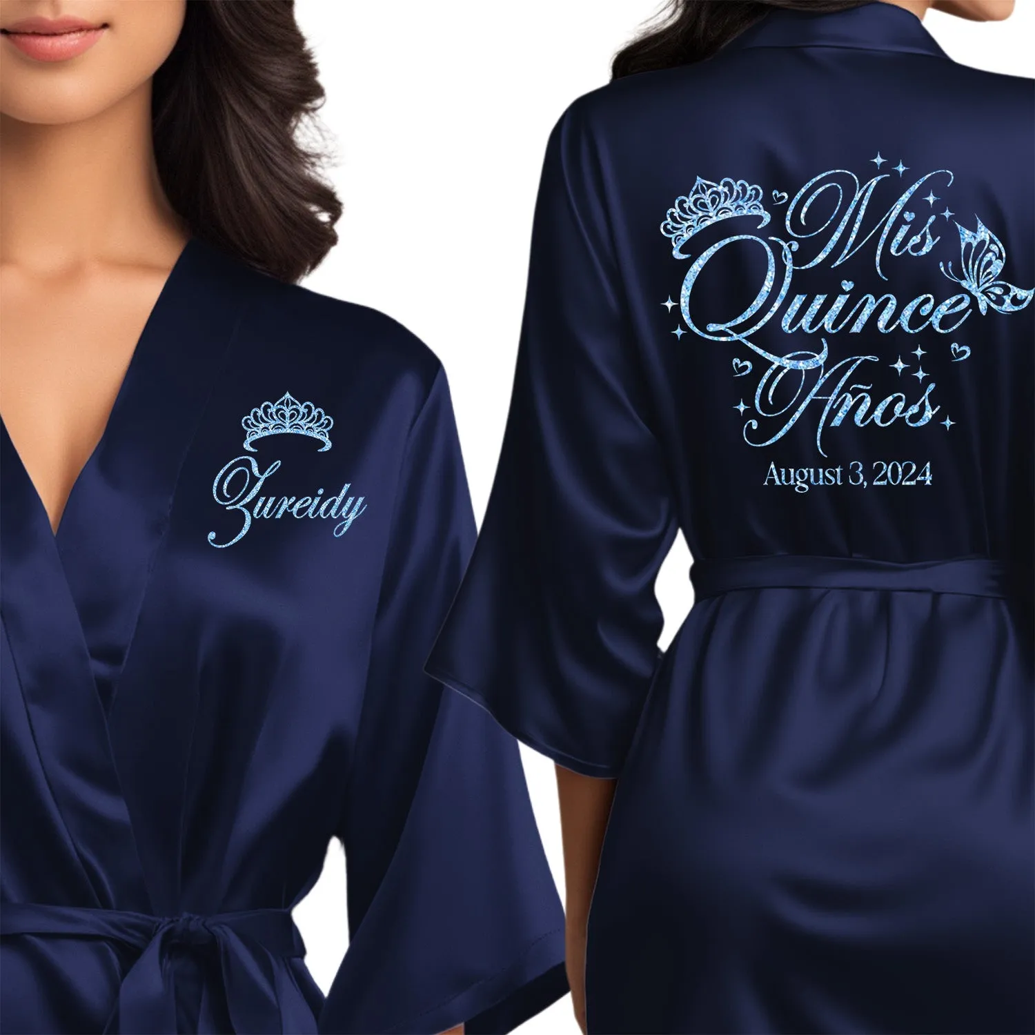Navy Blue Mis Quince Años Robes, Pretty Quinceañera Robes, Robes for Mama de Quince | Quinceañera Gift