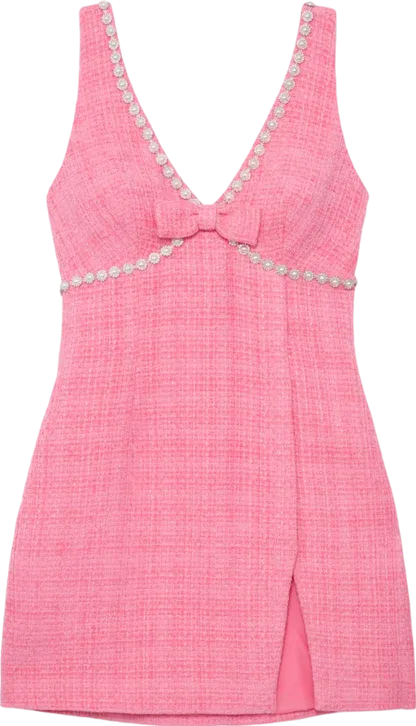 Self-Portrait Embellished Bow Bouclé Tweed Mini Dress