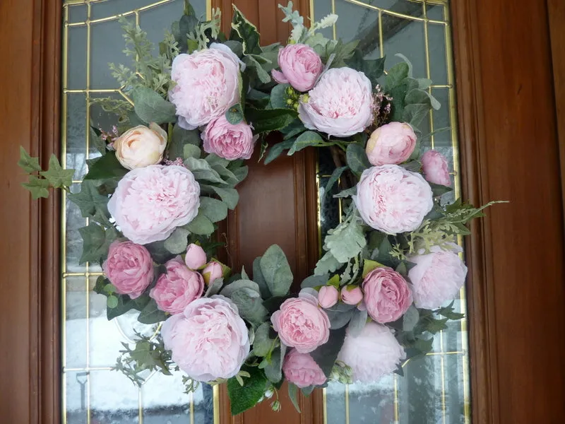Spring Wreath, Wreaths for the Front door, Spring Peony Wreaths, Pink peony wreath