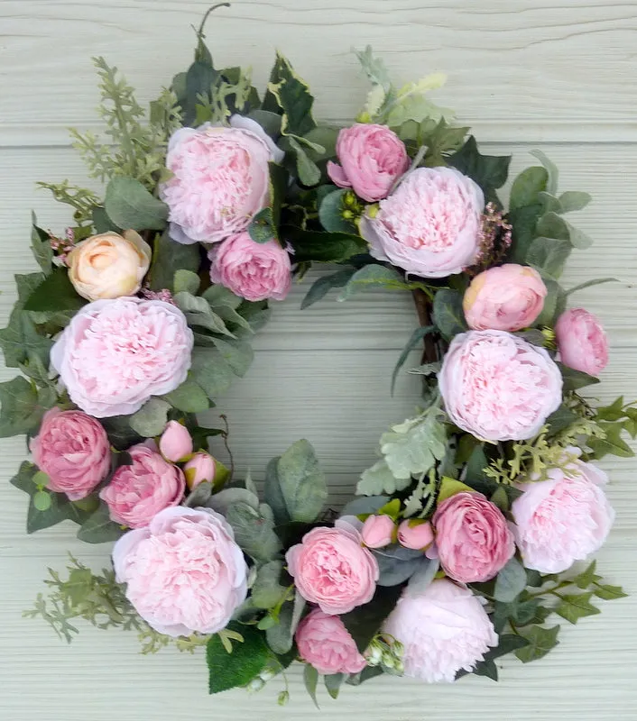 Spring Wreath, Wreaths for the Front door, Spring Peony Wreaths, Pink peony wreath