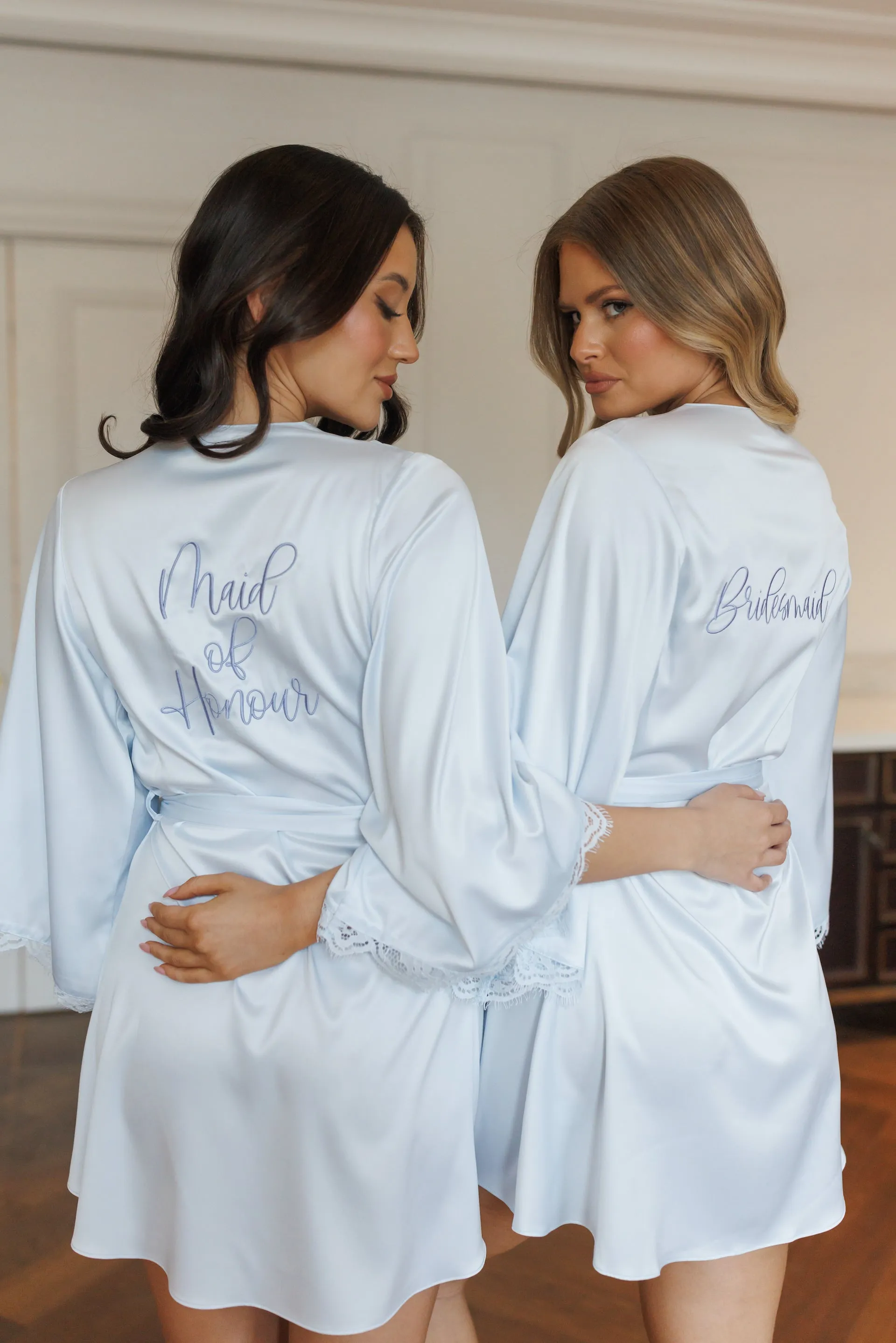 Talulah Lace Trim Robe Soft Blue
