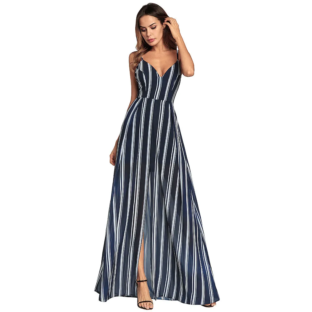 Women's Lace Stripe Irregular Split  long Skirt
