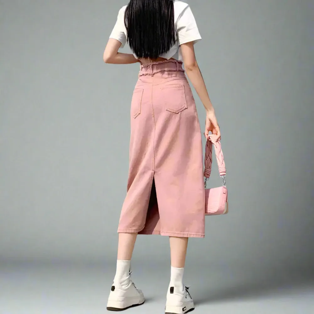 Y2K Denim Midi Skirt with Split Hem – Acubi Aesthetic