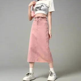 Y2K Denim Midi Skirt with Split Hem – Acubi Aesthetic