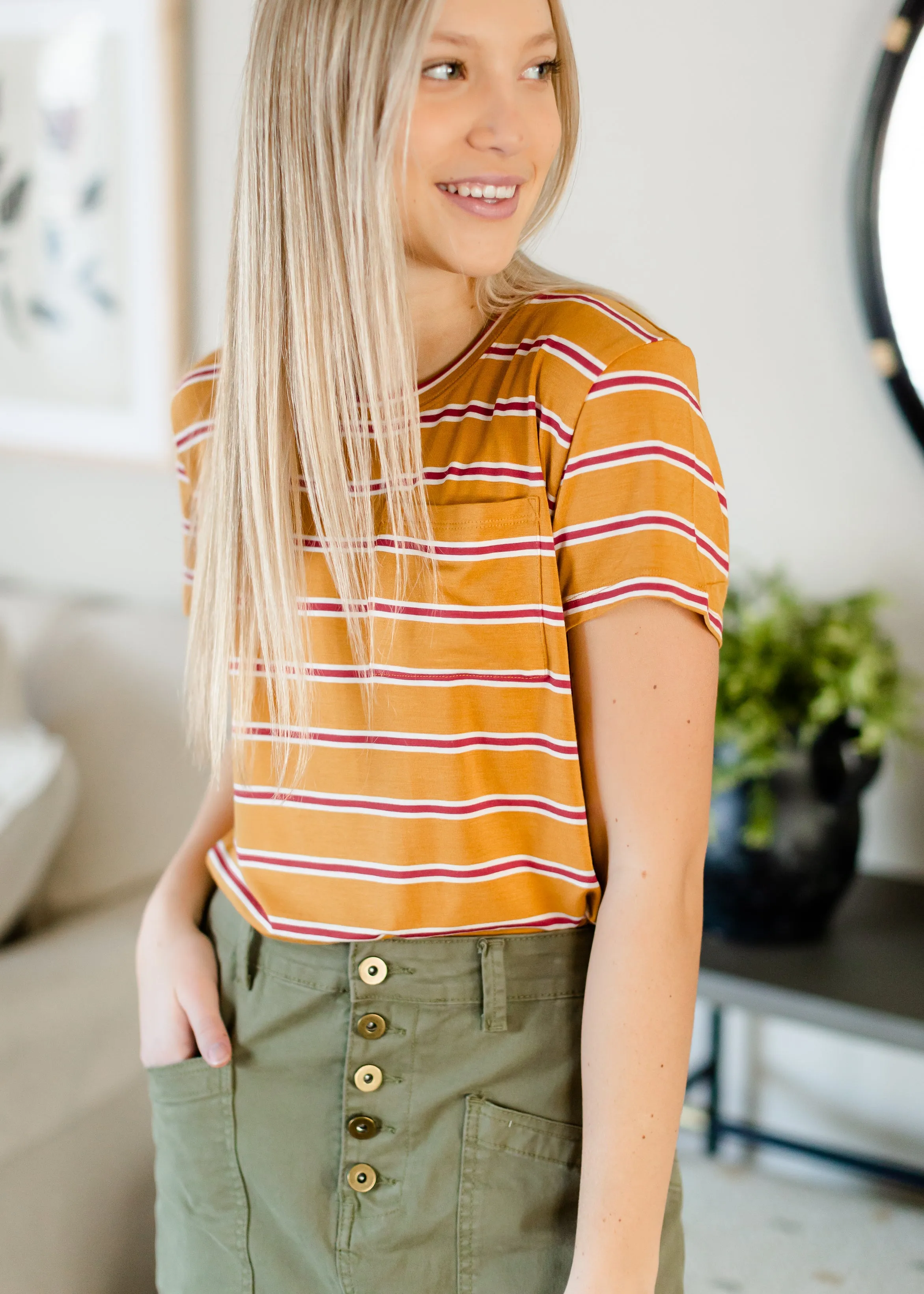 Yellow   Red Striped Basic Tee - FINAL SALE